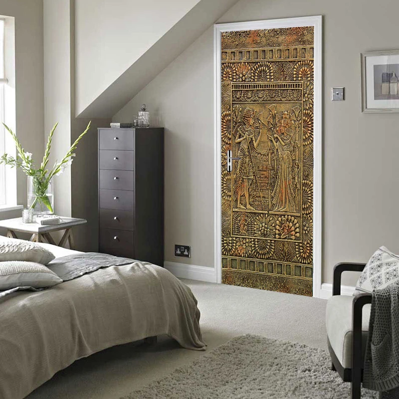 Egyptian Pharaoh Door Stickers Home Decor PVC Waterproof Self-adhesive DIY Mural Wallpaper for Living Room Bedroom Wall Poster