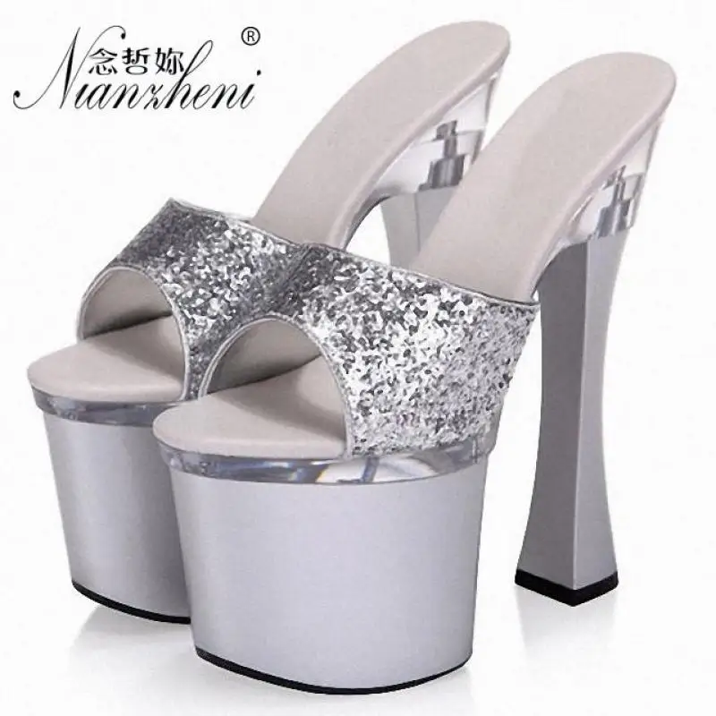 

обувь на высокой платформе обувь готическая каблуки для стриптиза Женские Серебристые туфли на толстом каблуке, 8 дюймов, 18 см женская обувь обувь на платформе туфли для стриптиза