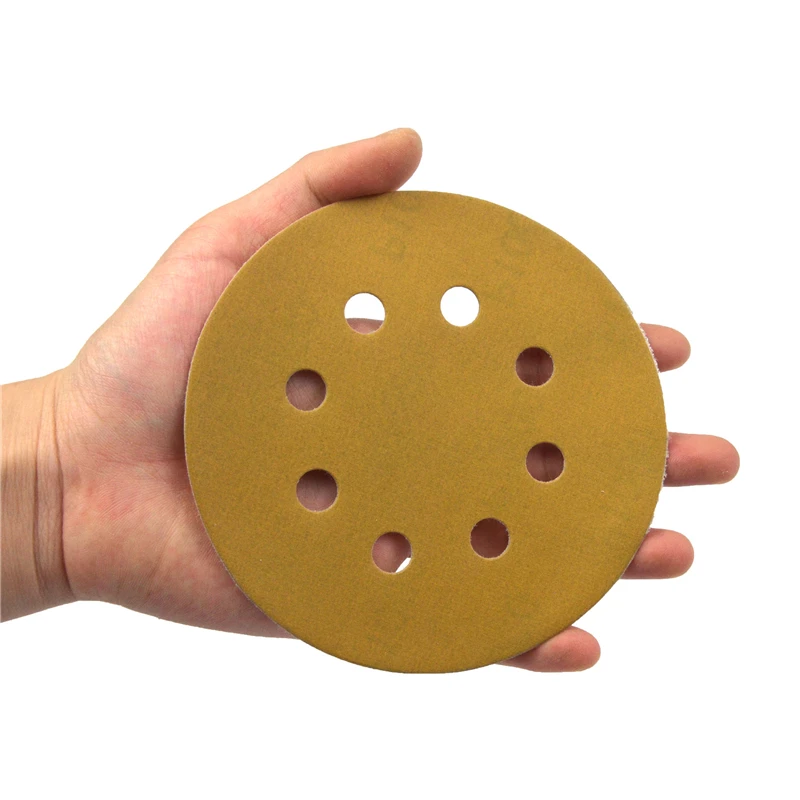 POLIWELL 10PCS 5 Inch 8 Hole Sandpaper 125mm 60~1000 Grit Yellow Sanding Paper Sanding Discs for Hook and Loop Festool Sander