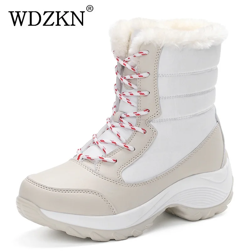 

WDZKN 2023 Women Snow Boots Winter Warm Boots Thick Bottom Platform Waterproof Ankle Boots For Women Thick Fur Cotton Shoes