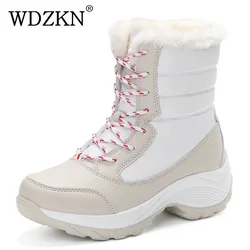 WDZKN 2024 stivali da neve da donna stivali caldi invernali piattaforma inferiore spessa stivaletti impermeabili per le donne scarpe di cotone di pelliccia spessa