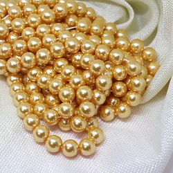 New fashion golden yellow imitation pearl shell round loose beads 4-14mm factory outlet wholesale jewelry making 15inch B1610