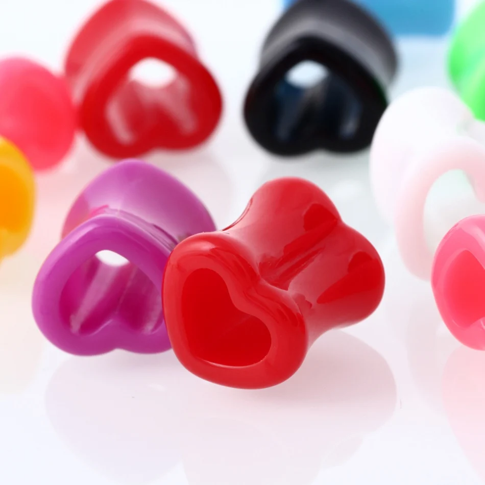 1Pair Acrylic Ear Plug Heart Tunnels Piercings Colorful Ear Flesh Plugs Earlet Gauges Body Piercing Jewelry 4mm-12mm