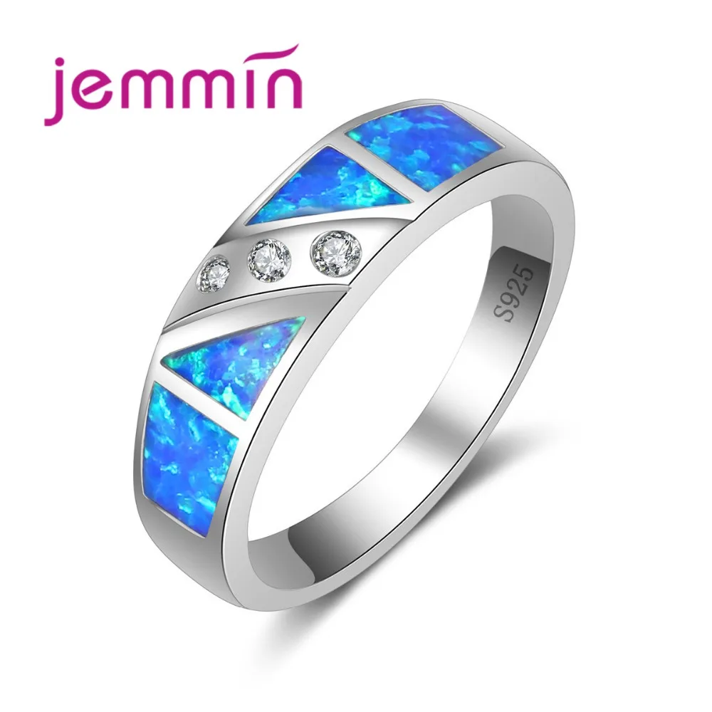 

Birthday Gifts for Women Square White CZ Crystal 925 Sterling Silver Fashion Jewelry Blue Fire Opal Rings USA Size