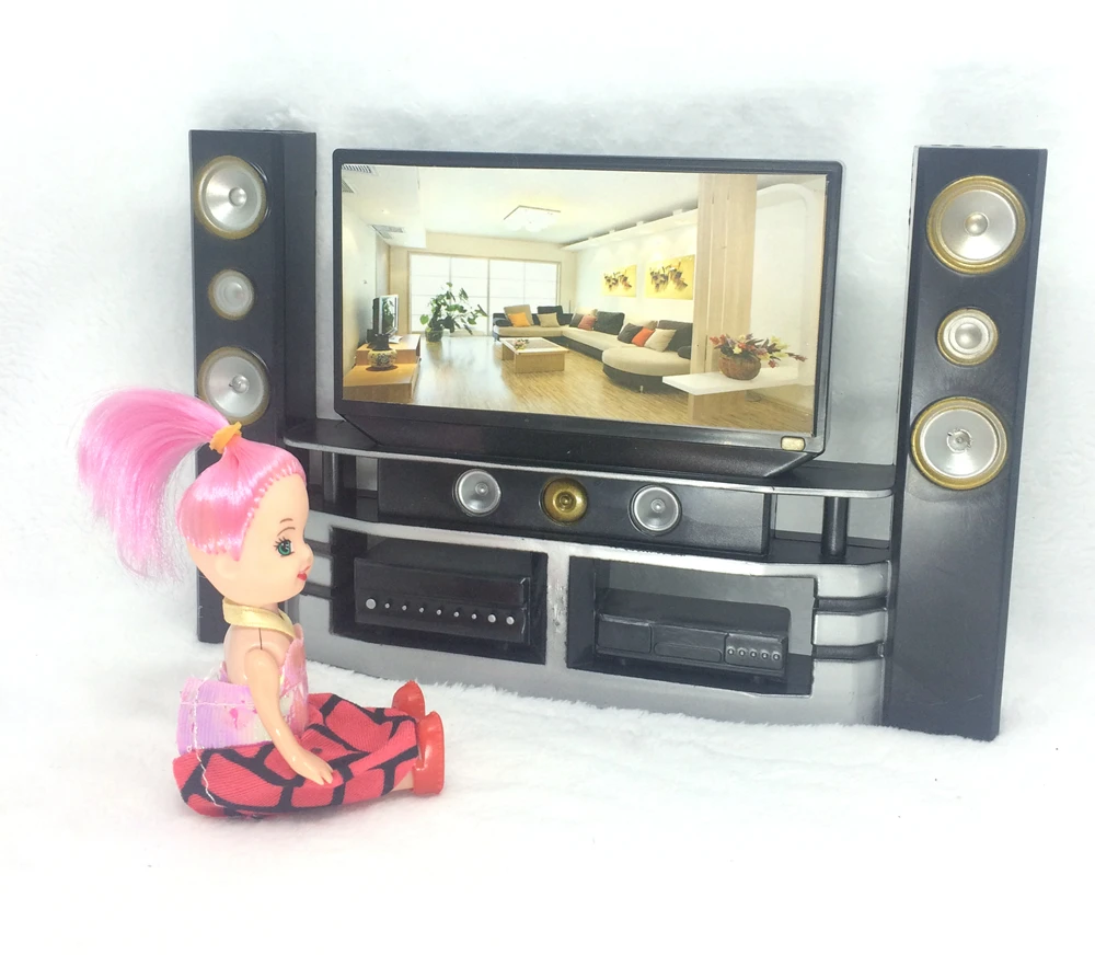 NK 1 Set Doll Fashion Hi-Fi TV Theatre Set Dollhouse Furniture Decor For Barbie Doll Accessories Best Child Girl Gift DIY Toy