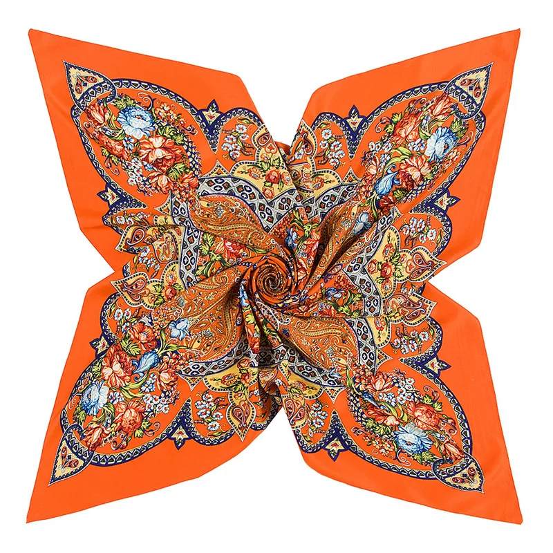 POBING 100% Silk Scarf Women Square Scarves Wraps 2017 Bohemia Geometric Flowers Bandana Female Foulard Silk Hijab Lady Bufandas