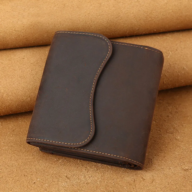 Vintage Crazy horse Genuine Leather Wallet Men Purse Leather men Wallet male  Purse short style Clutch Bag Coin bag Money Clips