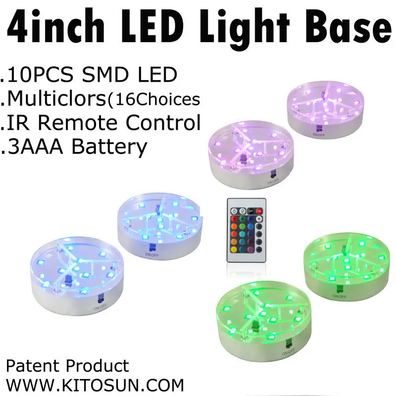 

(10pcs/lot)Free Shipping _4 inch LED Plate LED Base light for illuminate vase LED undervase light for table centerpiece decor
