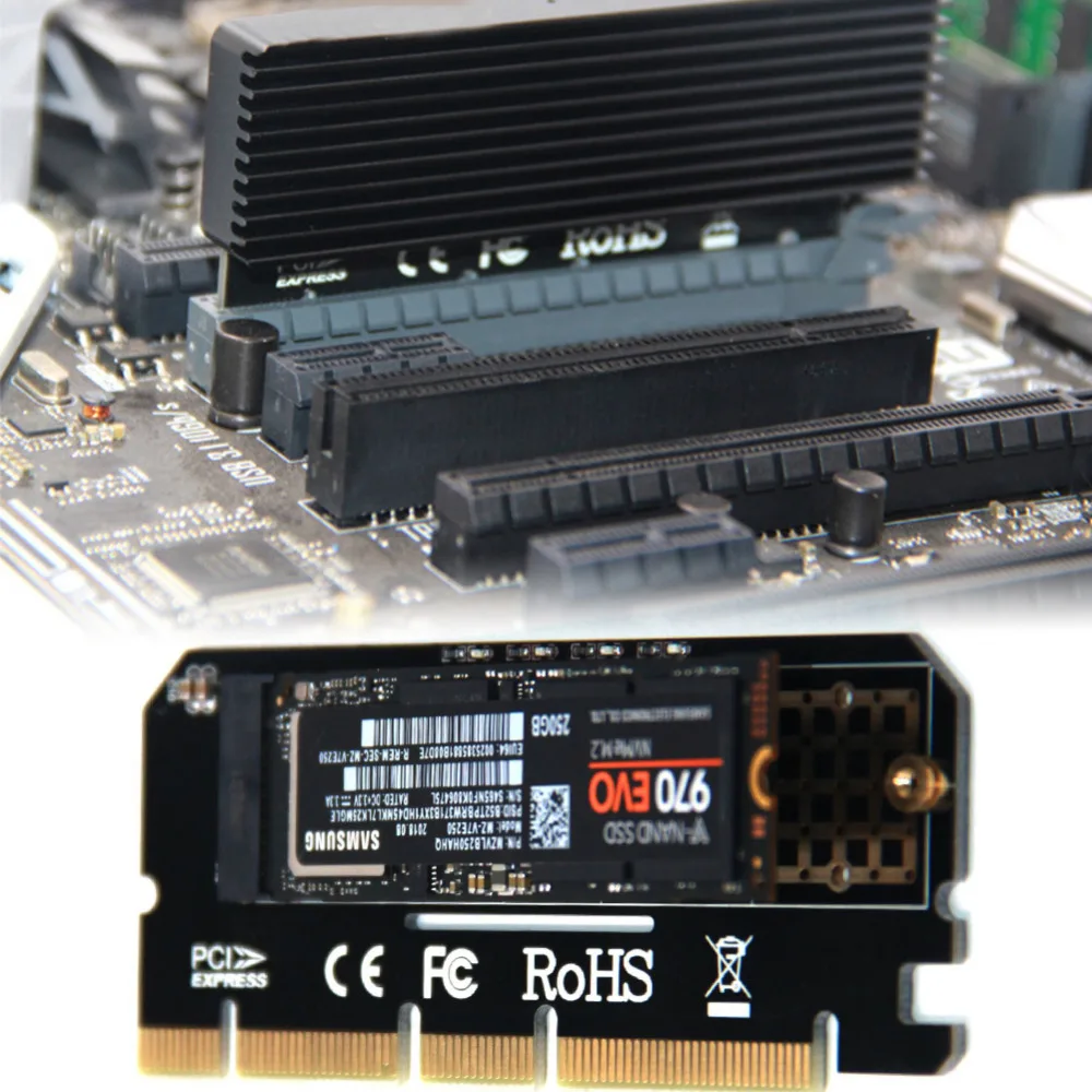 M.2 SSD PCIE Adapter Hợp Kim Nhôm Vỏ LED Card Mở Rộng Máy Tính Giao Diện M.2 NVMe SSD NGFF SANG PCIE 3.0X16 Nâng