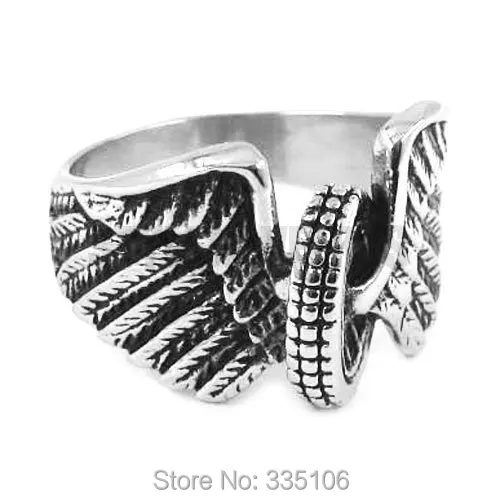 Wholesale Eagle Wings Motorcycles Tire Biker Ring Stainless Steel Jewelry New Design Fashion Motor Biker Men Ring SWR0313