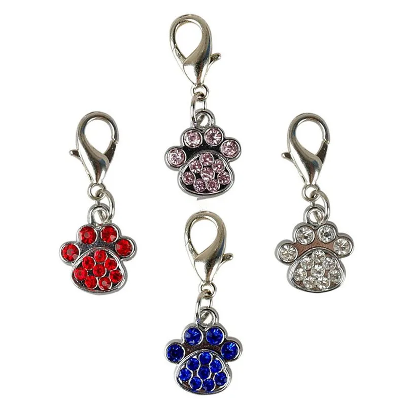 200pcs Fashion Paw Tags Pet Pendant Collar Rhinestone Pendant Cute Charms with Hooks Dog Pet Decoration Accessories ZA5428