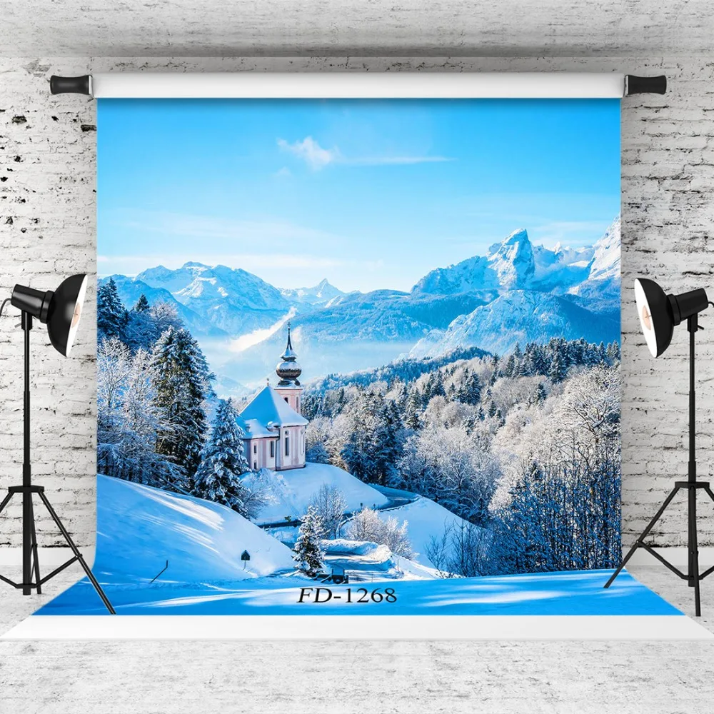 Fond de photographie de montagne, château de neige, pour stand Photo, enfants, bébé, tissu vinyle imprimé, arrière-plan pour Studio Photo