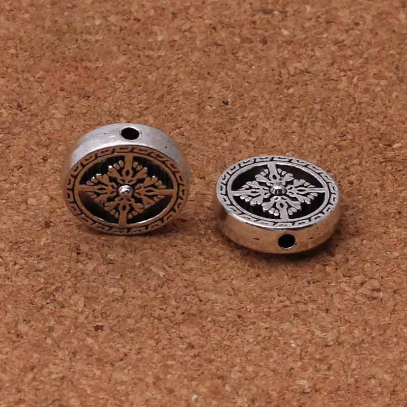 10pcs/lot Vintage Tibetan Silver Round Wheel Beads 18x5mm Flat Metal Buddha Spacer Beads DIY Jewelry Making Decoration Findings