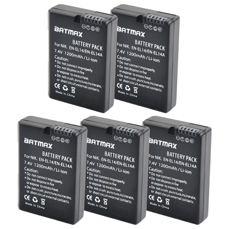 5Pcs EN-EL14 EN-EL14a ENEL14 EL14 1200mAh Battery for Nikon P7800,P7700,P7100,P7000,D5500,D5300,D5200,D3200,D3300,D5100,D3100,Df