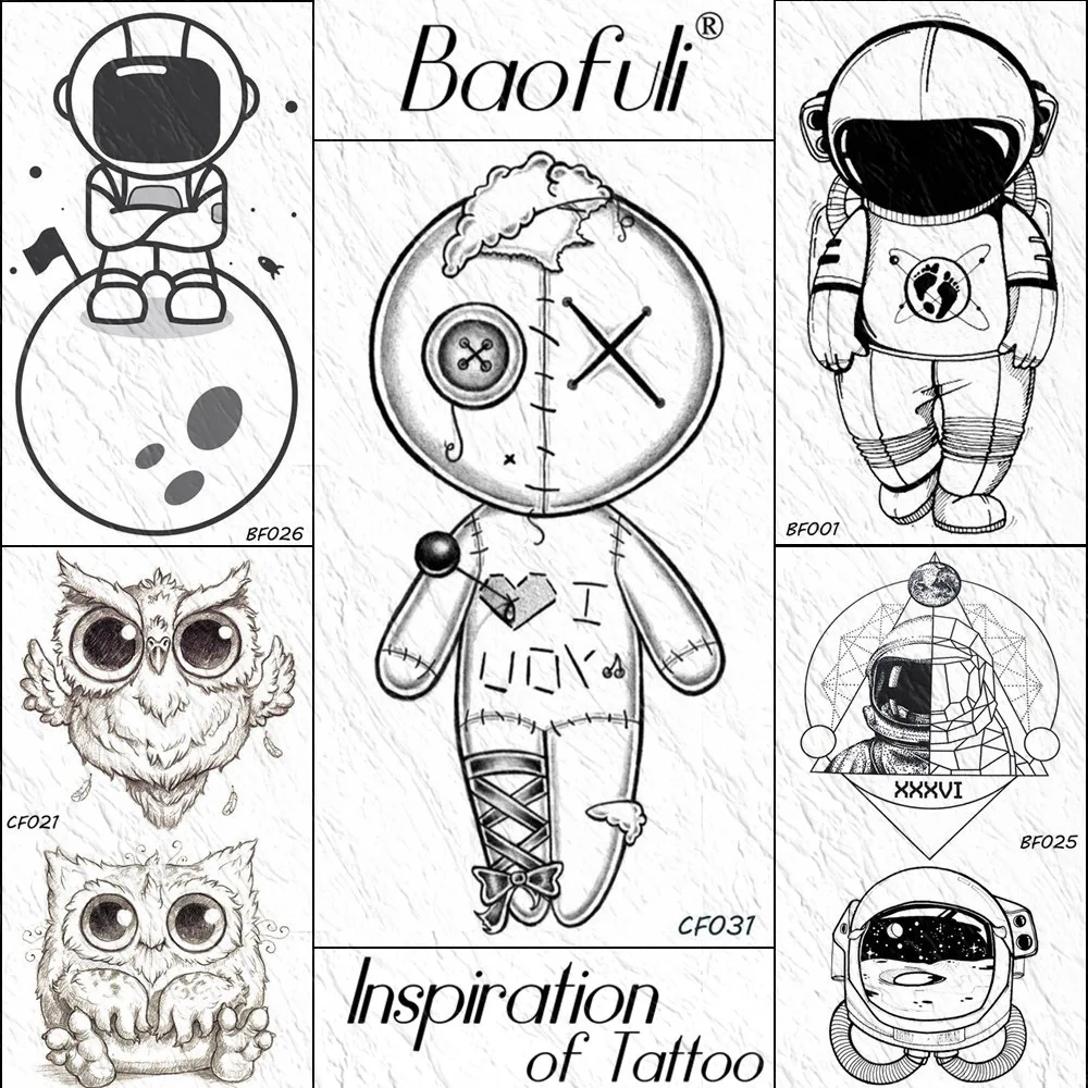 BAOFULI DIY Robot Doll Button Temporary Tattoo Sticker Sewing Cartoon Fake Tattoos Toy Body Art Arm Cartoon Cute Black Tatoo