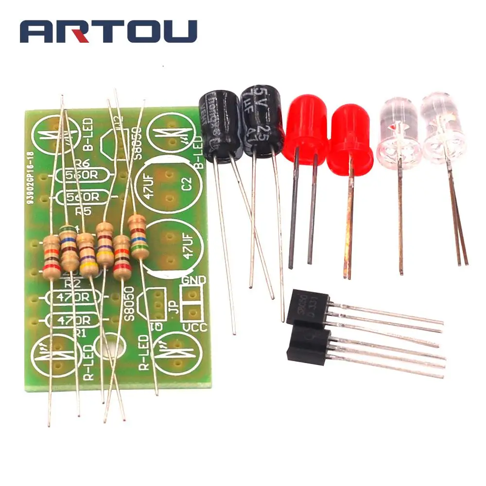 Red and Blue Two-color 4 Light LED Flashing Multi-resonant Flashing Light Kit Electronic Production Kit