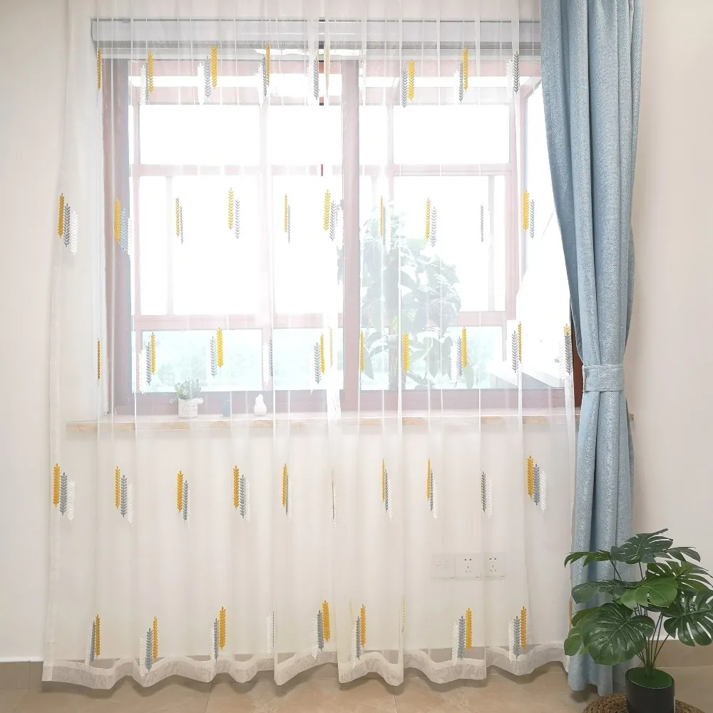 Slow Soul Wheat Ears Yellow Grey Pink Blue White Tulle Curtains 3d For Living Room Kitchen Bedroom Embroidered Luxury Kids Plant