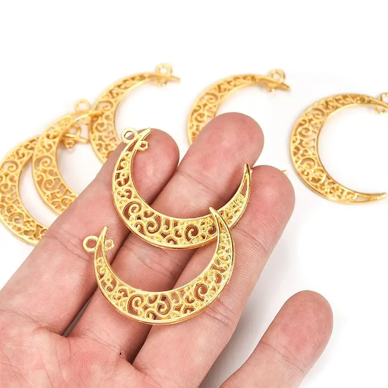 10pcs Filigree Hollow Moon Charms Alloy Metal Colar Lua Crescente Pendants Connectors DIY Jewelry Making Handmade Craft Findings