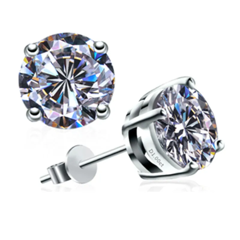 

Test Positive 2Ct/each D Moissanite Diamond Female Stud Earrings 18K White Gold Stud Female Engagement Jewelry for Women