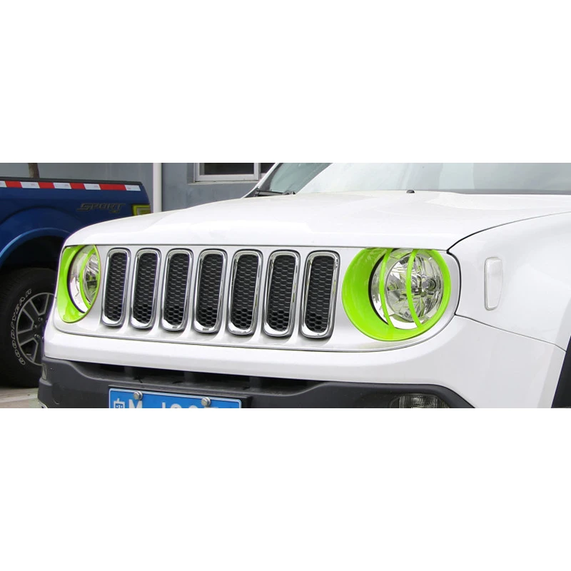 Sansour 2017 Newest Headlights Fence Cover Head Light Trim Lamp Bezel Outlet Exterior Chrome Styling ABS For Jeep Renegade