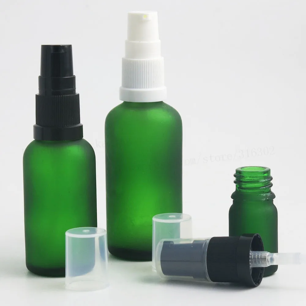 12 x Refillablel Frost Green Glass lotion Bottle Container Cream Shampoo Bottle With pum  5ml 10ml 15ml 20ml 30ml 50ml 100ml