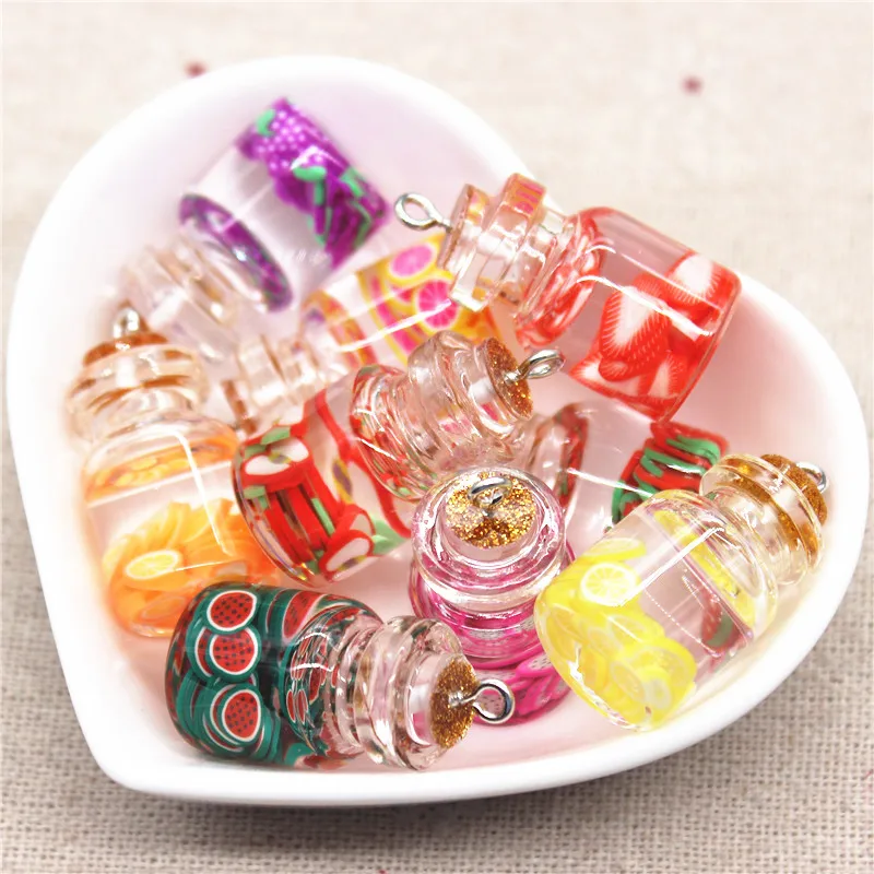 5pcs New Design Mix Colors 3D Glass Fruit slices Sealed Bottle Iron Hook DIY Craft/Jewelry Accessory,15*22mm