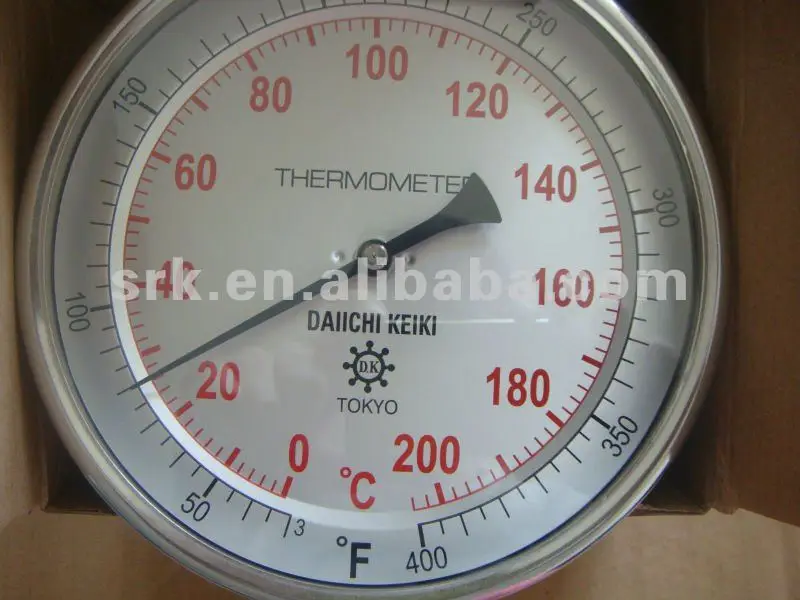 

Stainless Steel bimetal thermometer with back connection,SS304, dial 5" 0 to 200C