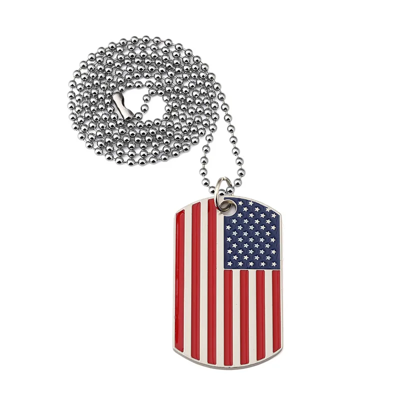 Hip Hop American USA Flag Necklace Men\'s US Army Military Card Pendant  Beaded Chain For Women The Stars And Stripes Jewelry