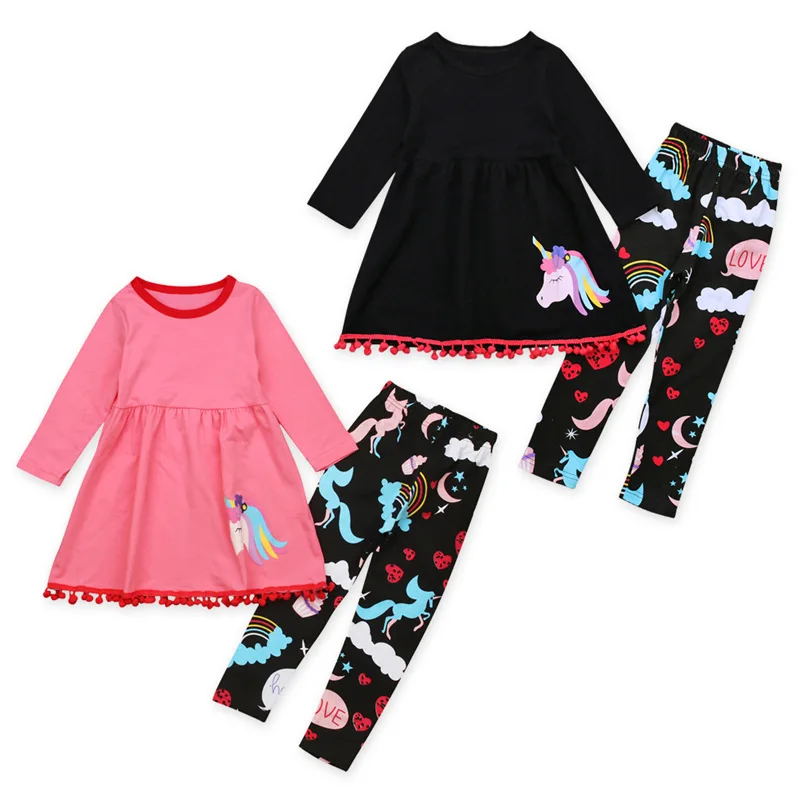 Kids clothes Cartoon Unicorn Baby girls sets Children Tracksuit Cotton Casual pajamas set T-shirt + pants Suit O-Neck  Pullover