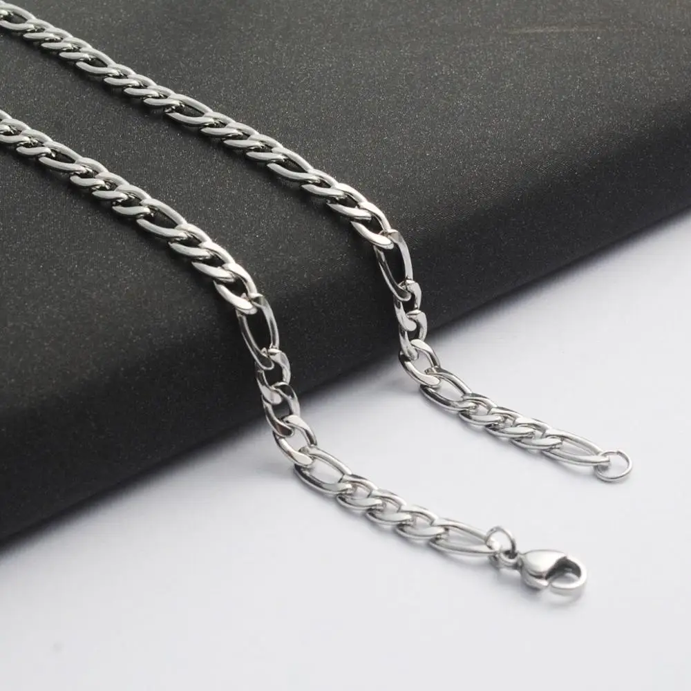 Wholesale Jewelry-- 50 / 60 / 70 cm x 5mm -7 mmTitanium steel White Long Figaro 3:1 Necklaces for Men Fashion Jewlery No Fade