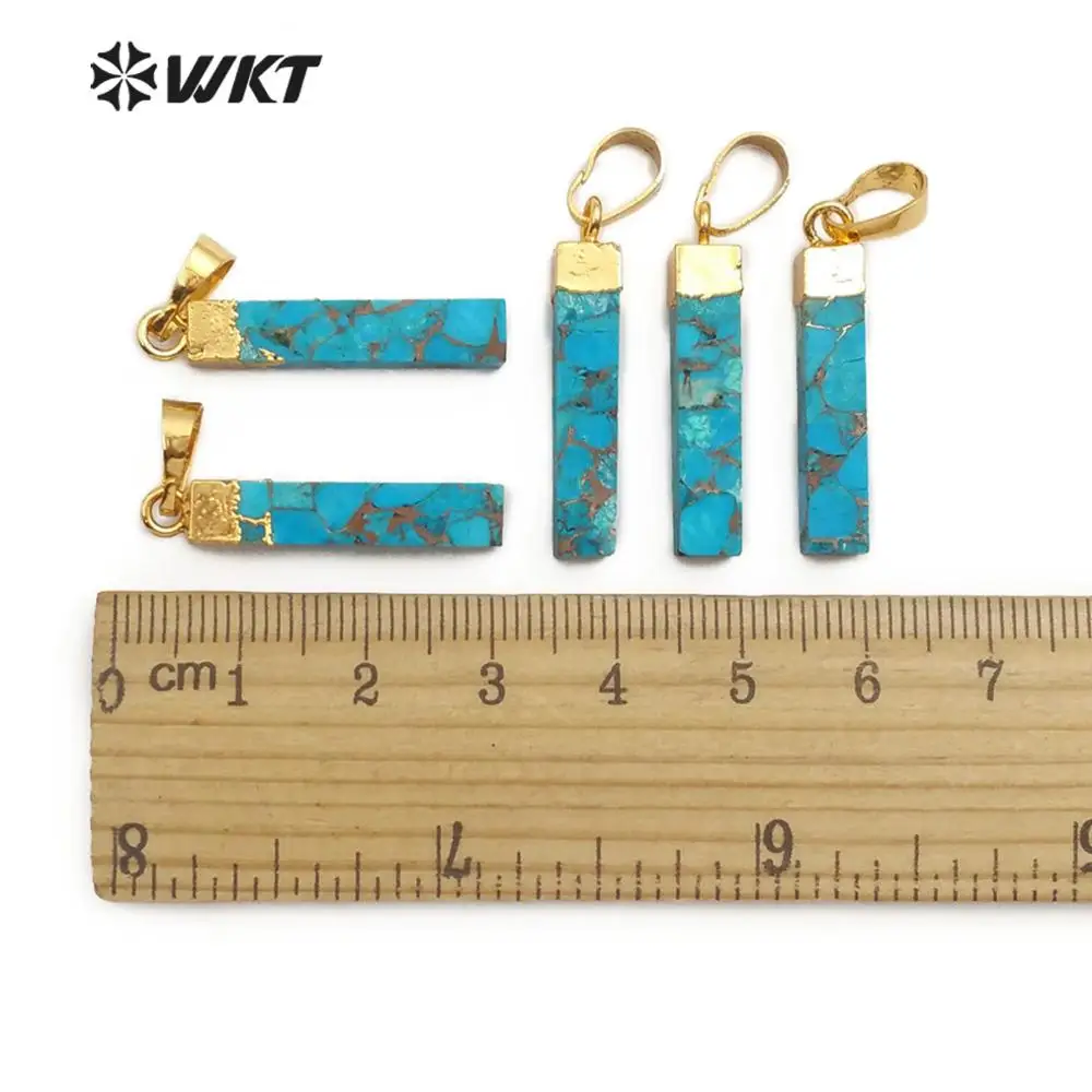 WT-P1453 WKT Gold Electroplated Rectangle Cylindrical Blue Vein Turquoises Pendant Women Fashion Necklace Pendant Jewelry 6