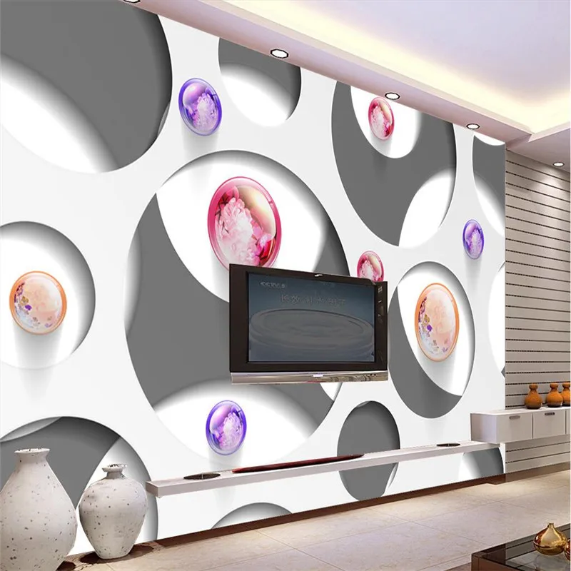 

Современный фон beibehang, большая картина с кругами, хрустальный шар, настенные 3d обои для отеля, плохая роспись для гостиной