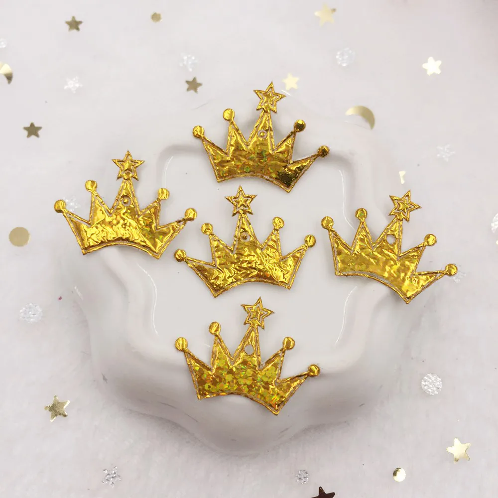 100pcs 18mm*25mm Pretty Colorful Laser Cloth Crown Appliques Wedding Diy Hair Clip Accessories Supplies Decoration Craft E02