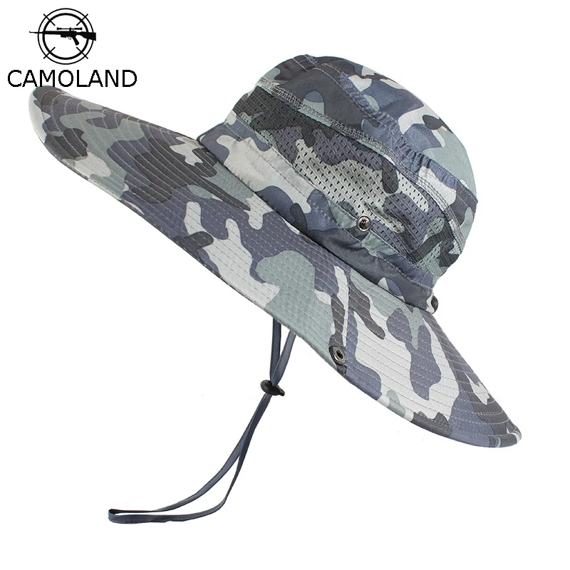 

CAMOLAND UPF 50+ Beach Caps Men Summer Sun Hat Camouflage Bucket Hat For Male UV Protection Cap Outdoor Fishing Mesh Hats