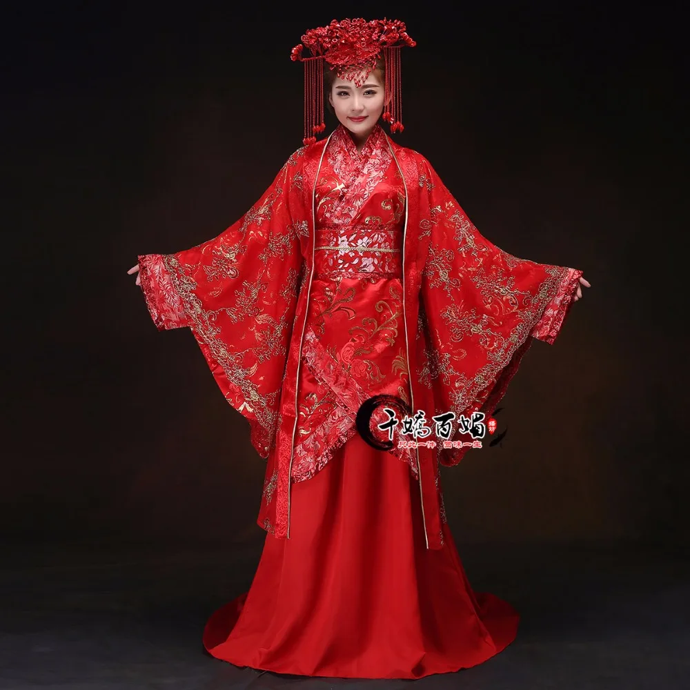 Chinese style wedding Groom bride red Hanfu dress costume show Emperor Queen Robe Suit Overseas Chinese Wedding opening ceremony