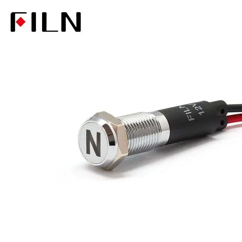 FILN 8mm Car dashboard Neutral mark symbol led red yellow white blue green 12v led indicator light with 20cm cable