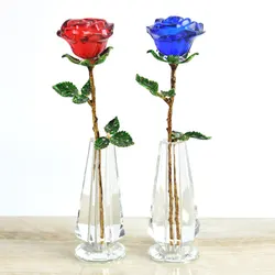 Crystal Glass Rose Flower Figurines Craft Wedding Valentine's Day Gifts X'mas Gifts Wedding Home Table Decoration Ornament
