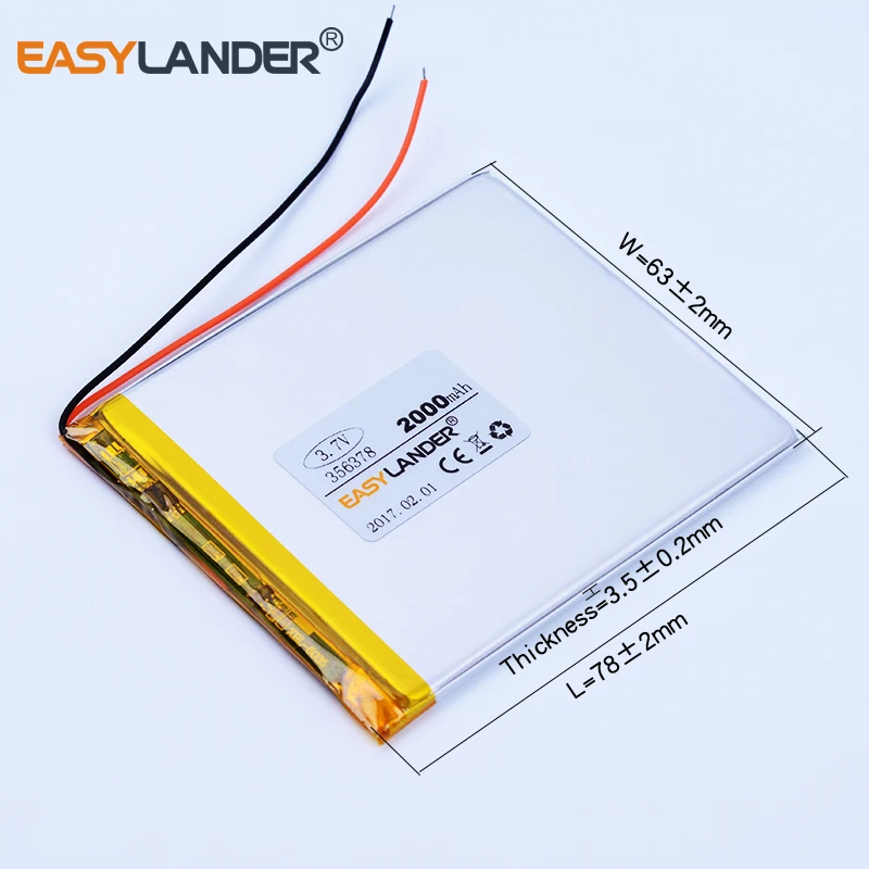 356378 356578 3.7V 2000mAh Rechargeable Lithium Li-ion Li Polymer Battery For Tablet PC Power bank Toys ebook inves wibook 660