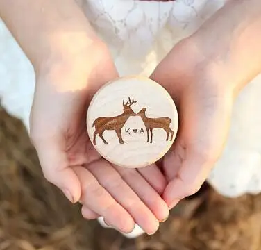 Kissing Buck and Doe  Engraved Wood rustic Wedding Couples Ring holders bearer Boxes engagement party favors Gift for Couples