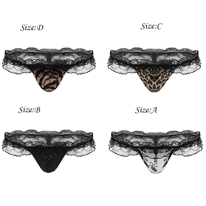 Gay Men\'s Sexy Panties Crossdressing Sissy Lingerie for Men Underwear Exotic Thong G-string Ruffle Lace Panties Brief Jockstraps