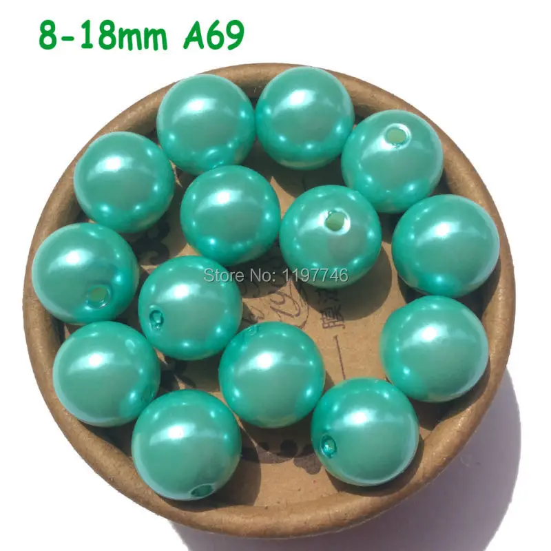 Bead for Jewelry Making abs Pearls Beads A69 Teal Round Beads 6mm to 30mm Acrylic Beads for DIY Kids pearl beads Chunky Beads