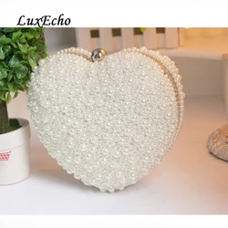 Large love white/ivory pearl heart day clutch bag evening party bag  woman clutch girl wedding bag bridal handbags