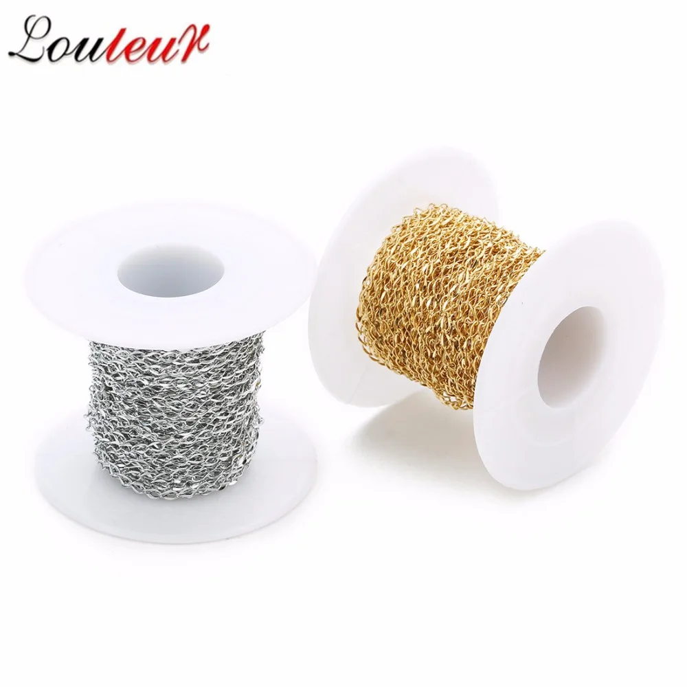 Louleur 10yards/roll 1.5/2mm Glossy Stainless Steel Bulk Link Chain Men Women DIY Necklace Jewelry Making Materials for jewelry