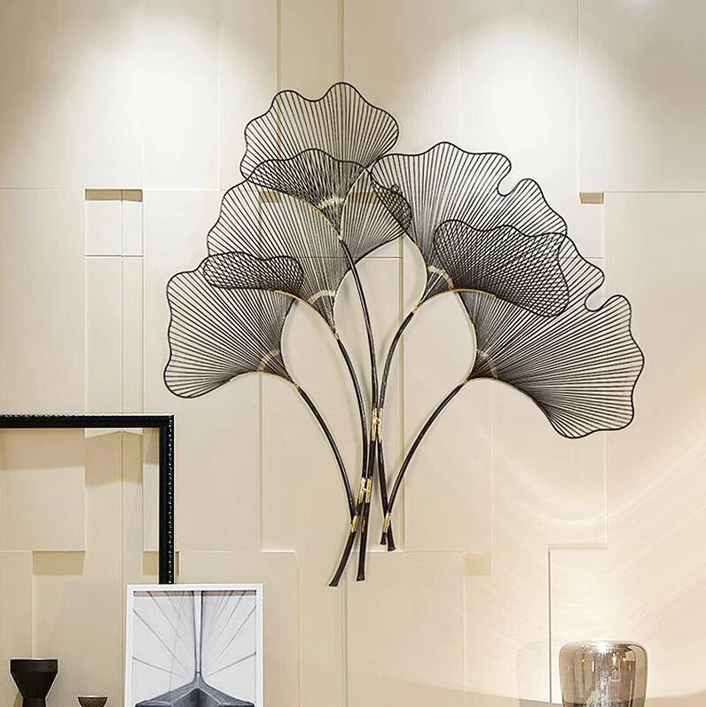 

American Wrought Iron Ginkgo Leaves Wall Decoration Wall Hanging Crafts Home Livingroom Wall Mural Ornaments Hotel Wall Sticker