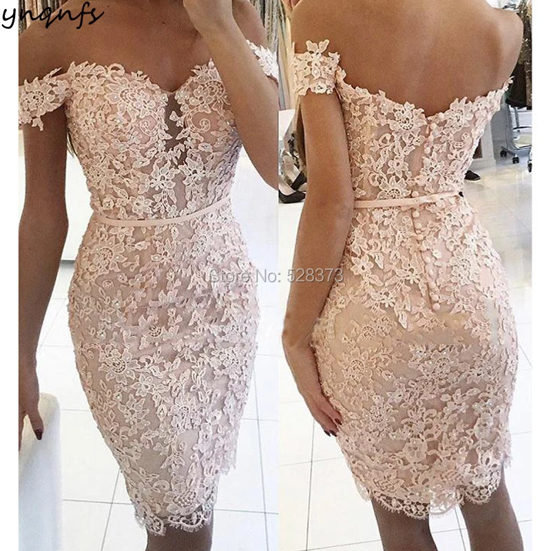 YNQNFS CD60 Vestido de Festa Curto Robe Cocktail Elegant Beaded Lace Appliqued Short Party Mother of Bride Dresses 2019