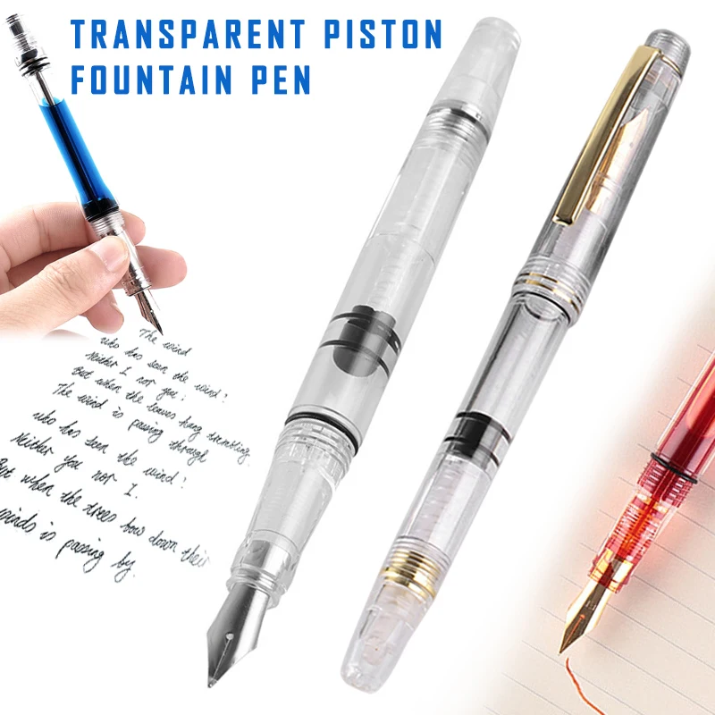 

Transparent Fountain Pen Pen Students Office Stationery 0.5mm 0.38mm Nib Calligraph Piston Ink Pens Em88