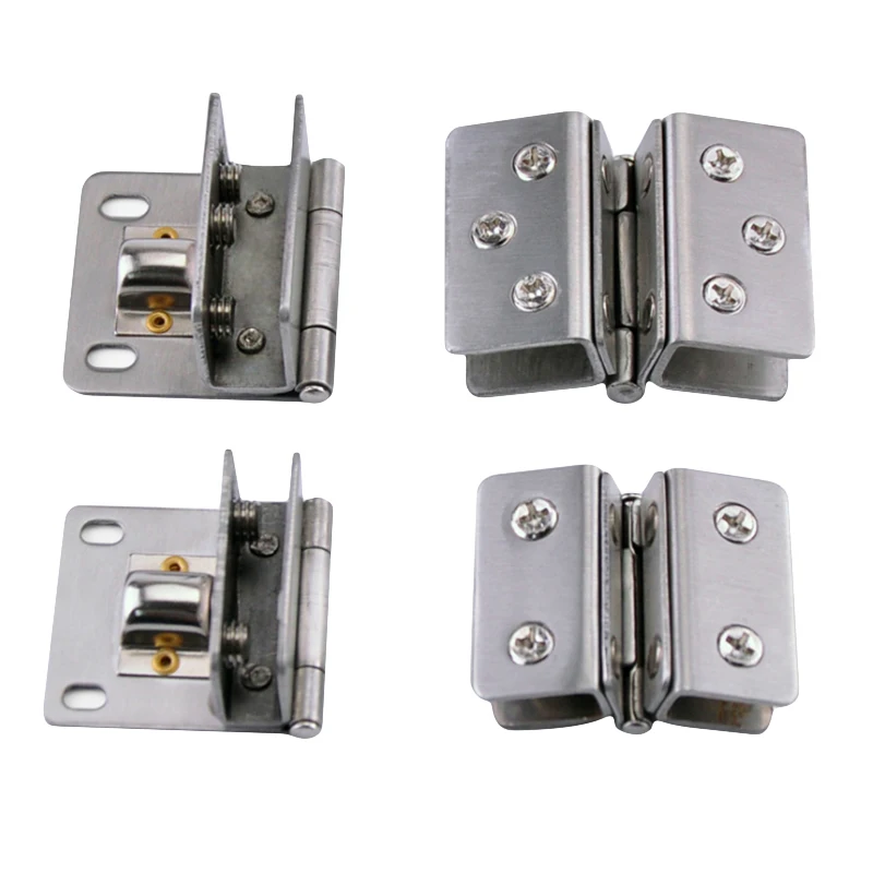 4Pcs Stainless Steel Double/ Single Unilateral Glass Doors Ginge Door Clip Hinge Bathroom/Display Cabinet Door Hinge Clamp