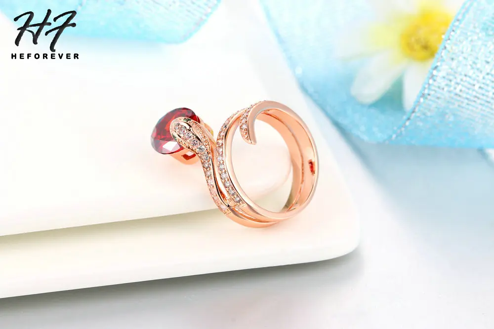 Top Qualität R149 Schlange Zeigen Wulst Ring Rose Gold Farbe Österreichischen Orange Kristalle Voll Größen Ringe für Frauen HotSale – Detail 8