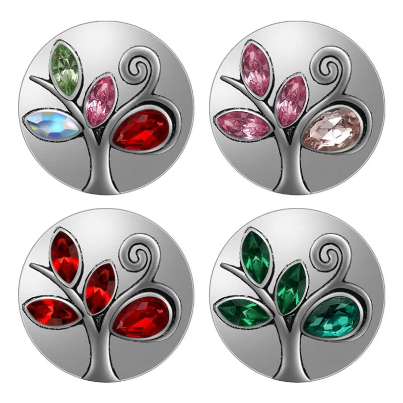 KZ3437 New Beauty Rhinestone Round Tree Crystal 18mm snap buttons Colorful fit 18mm snap necklace jewelry wholesale Gift