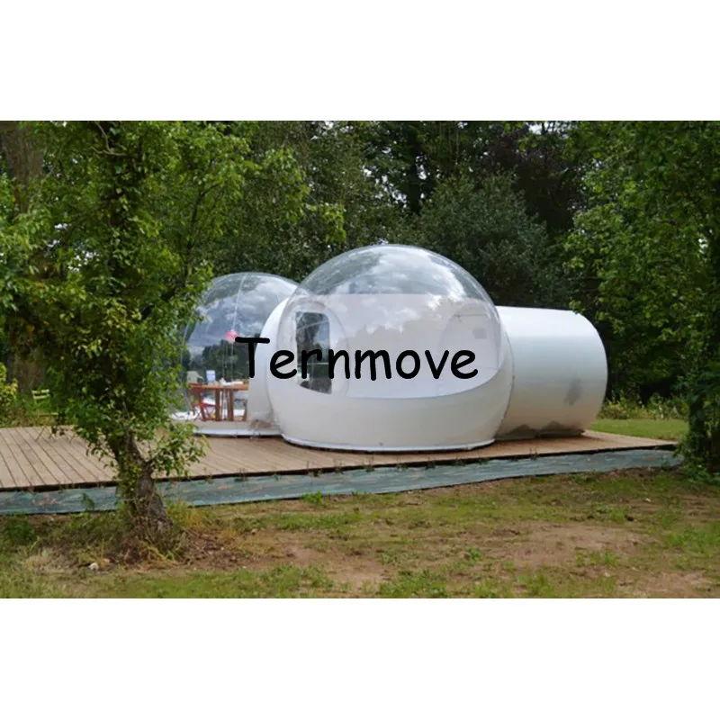 outdoor camping tent with vestibule,hot sale half clear half white inflatable transparent tent,inflatable bubble camping tent